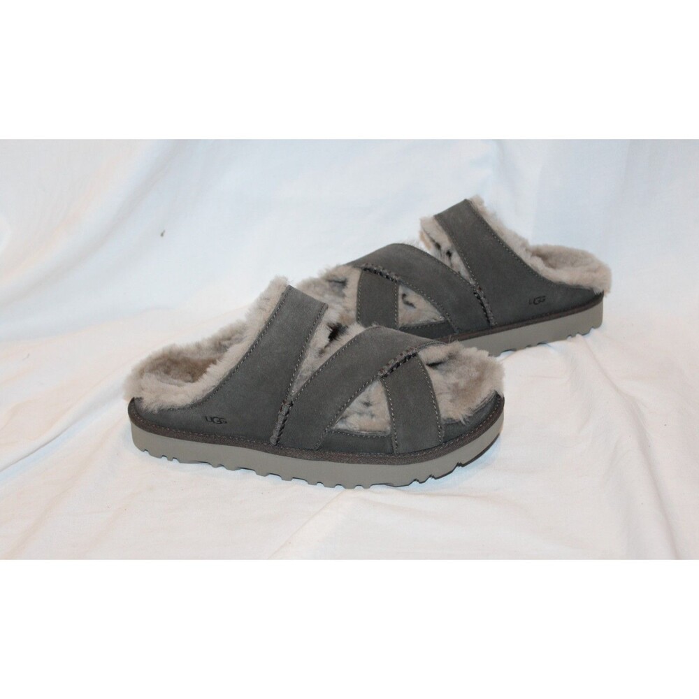 UGG Women's Greenport Cross Strap Open Toe Slide Sandals Dense Smoke Gray 8